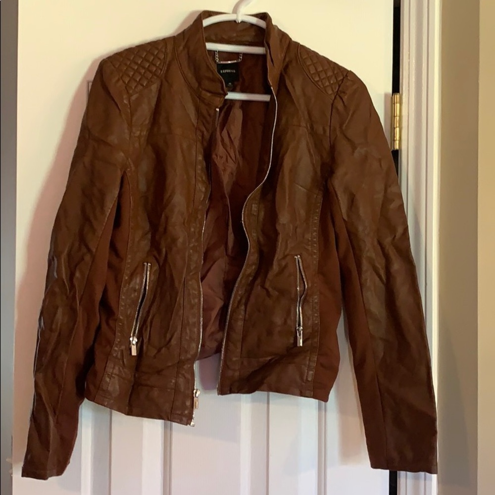 Brown leather jacket. Never worn